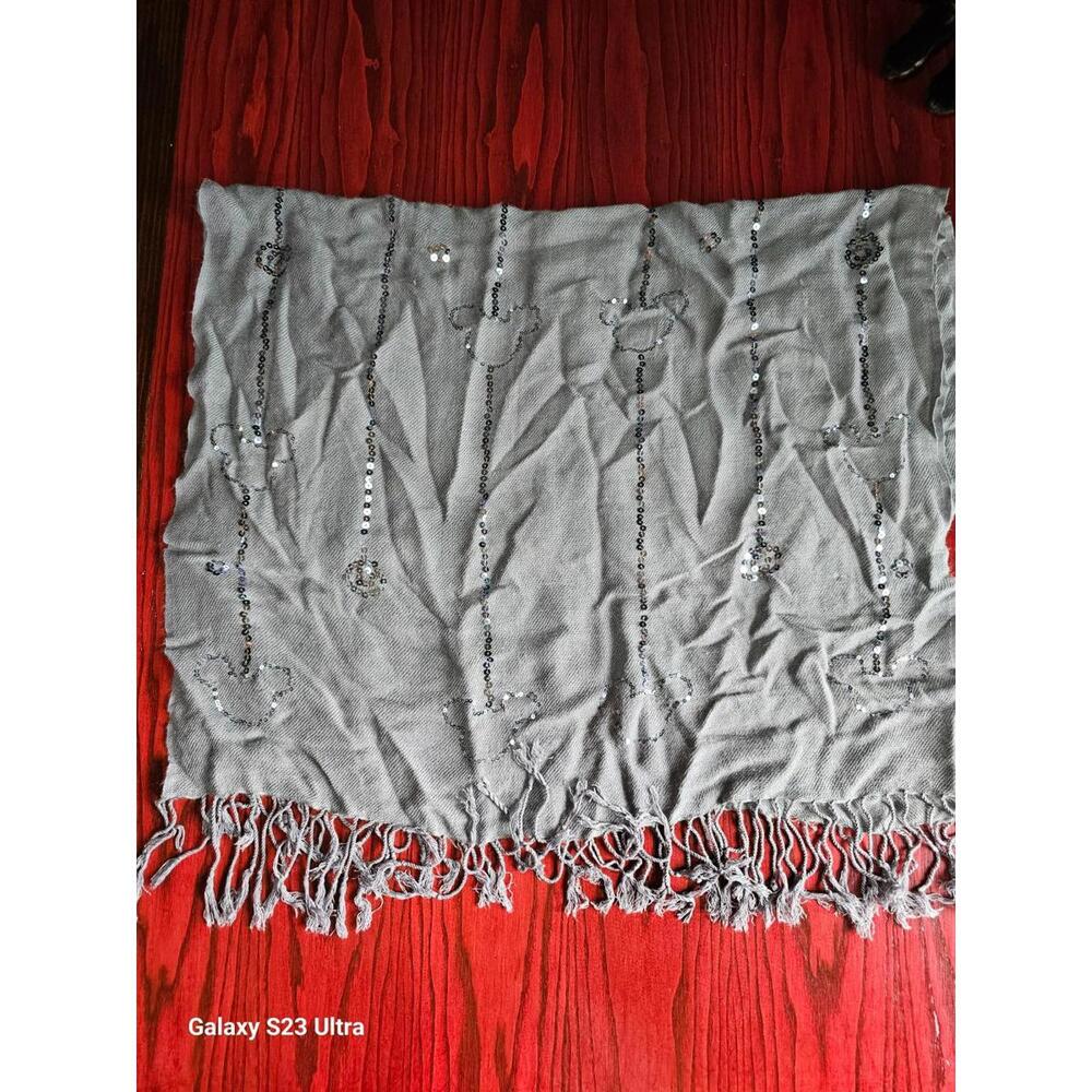 Gray Mickey Sequin Fringe Scarf Disney Inspired
